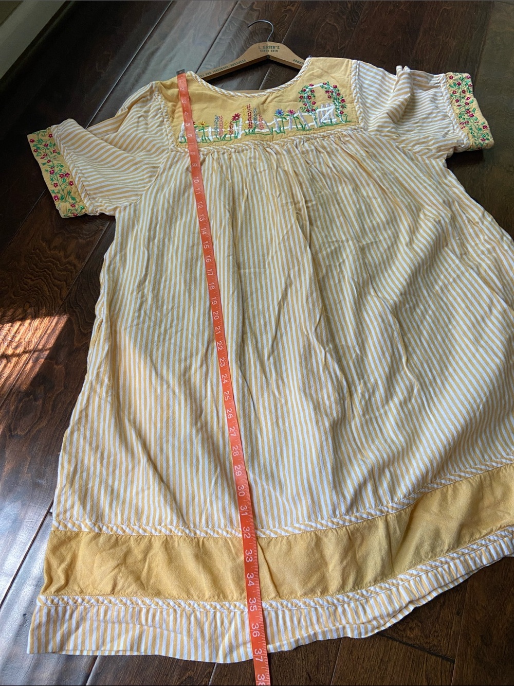 Bechamel summer orange/ yellow striped embroidered dress SZ L - Picture 7 of 7